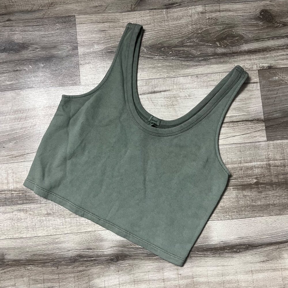 Aerie Scoop Neck Waist Cropped Tank Top Olive Green NWT Women’s Size S